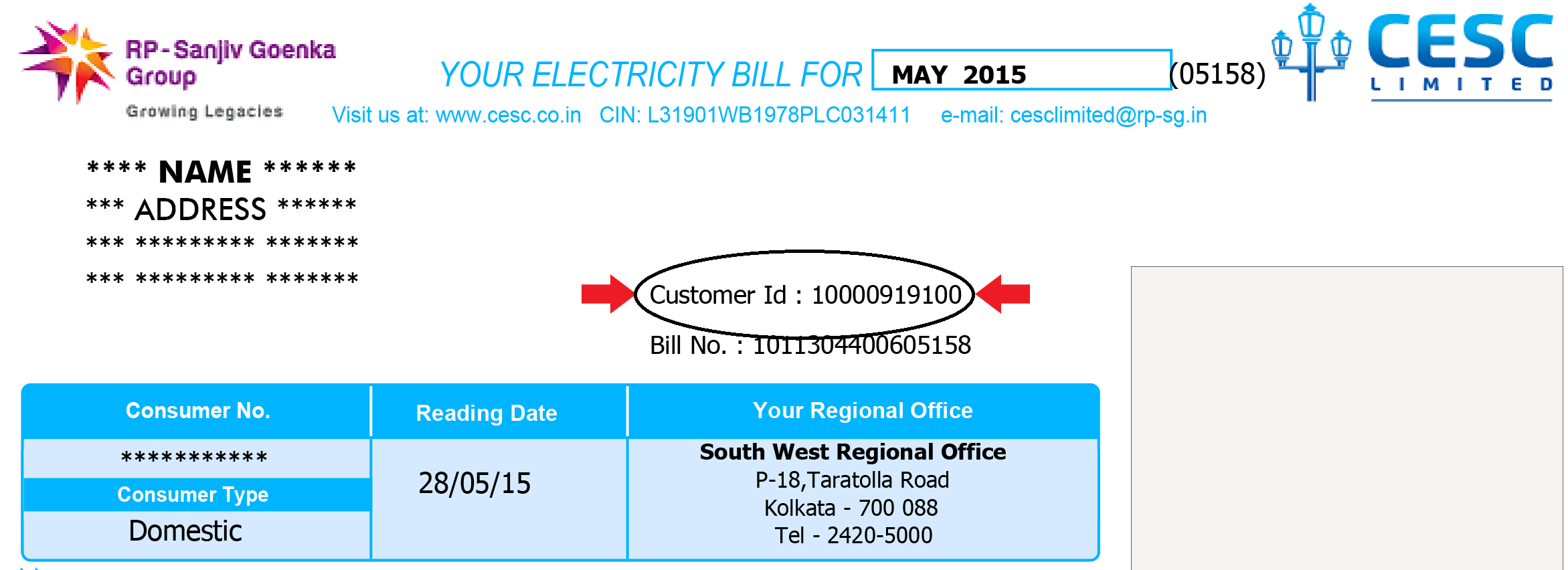 Sample CESC Monthly Bill